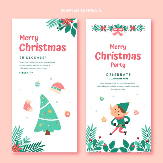 Conjunto de banners verticales navideños planos