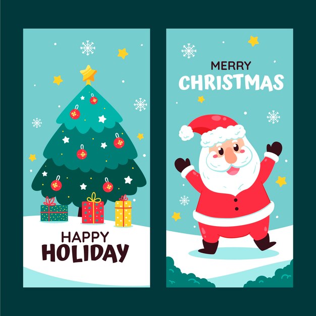 Conjunto de banners verticales navideños planos