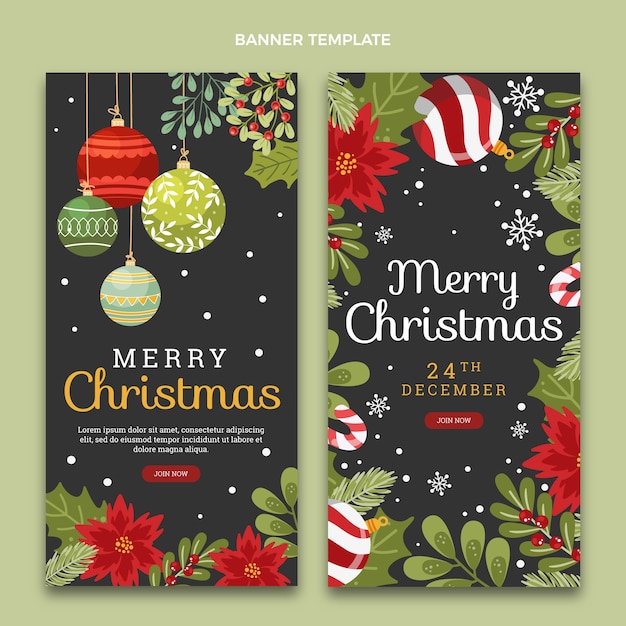 Conjunto de banners verticales navideños planos