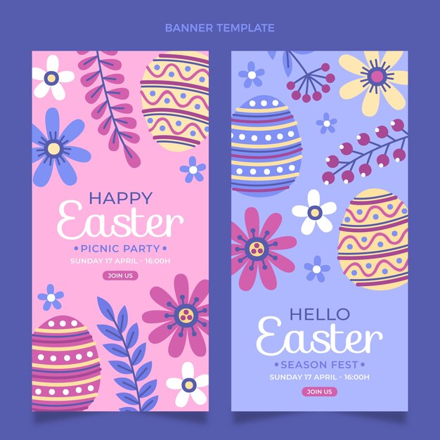 Conjunto de banners verticales de pascua plana