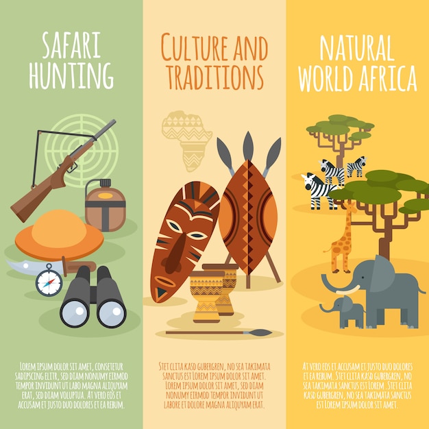 Conjunto de banners verticales planas cultura africana