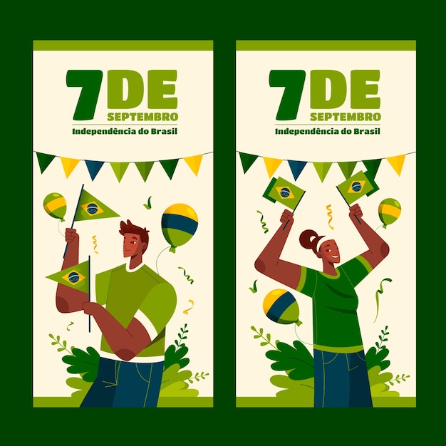 Vector gratuito conjunto de banners verticales planos para la celebración de sete de setembro