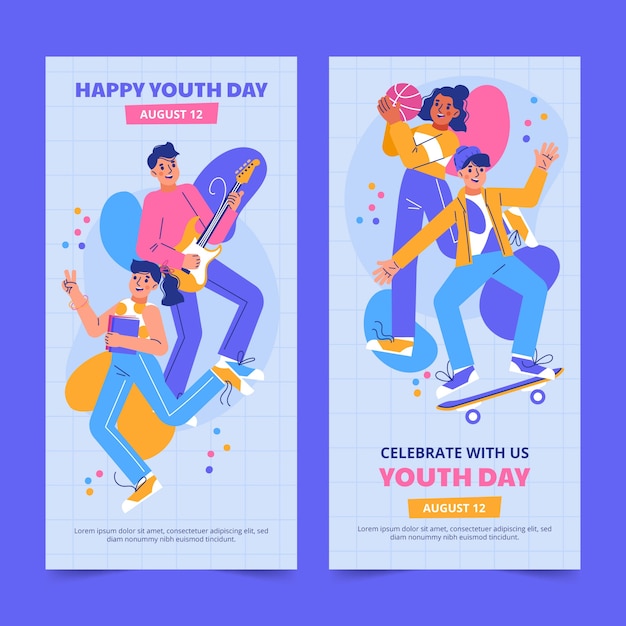 Vector gratuito conjunto de banners verticales planos del día internacional de la juventud