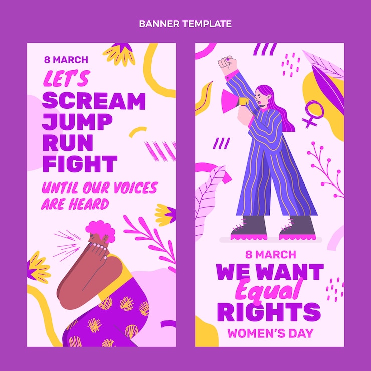 Vector gratuito conjunto de banners verticales planos del día internacional de la mujer