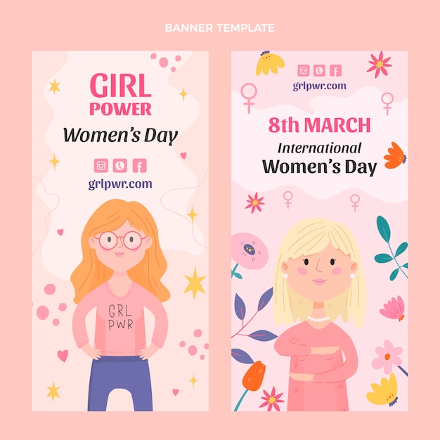 Vector gratuito conjunto de banners verticales planos del día internacional de la mujer