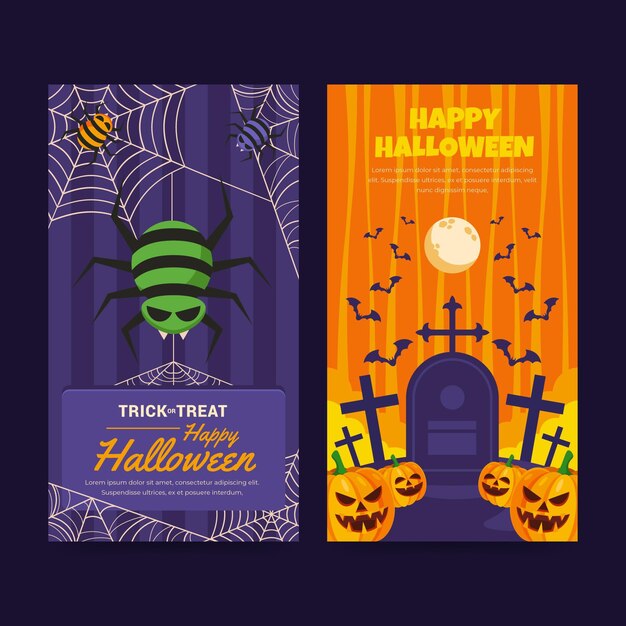 Conjunto de banners verticales planos de halloween