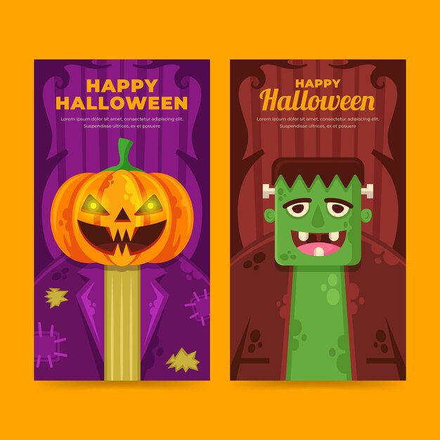 Conjunto de banners verticales planos de halloween