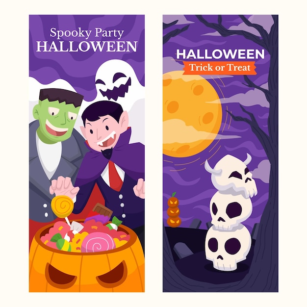 Vector gratuito conjunto de banners verticales planos de halloween