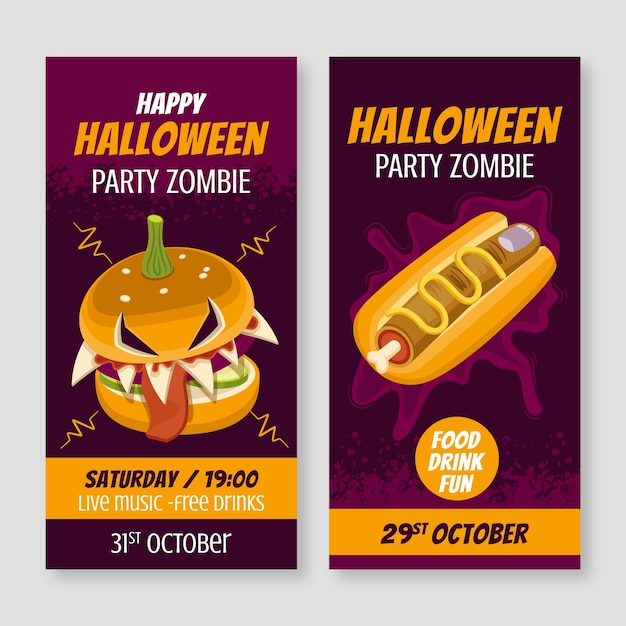 Conjunto de banners verticales planos de halloween