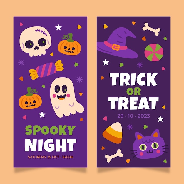 Conjunto de banners verticales planos de halloween