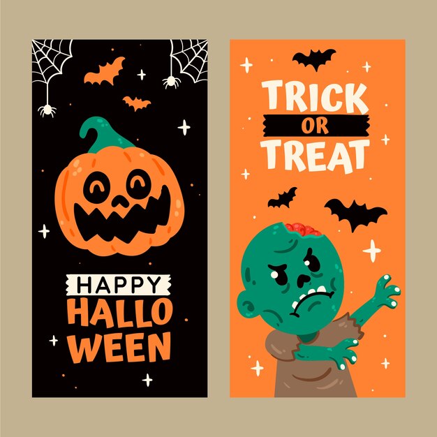 Conjunto de banners verticales planos de halloween
