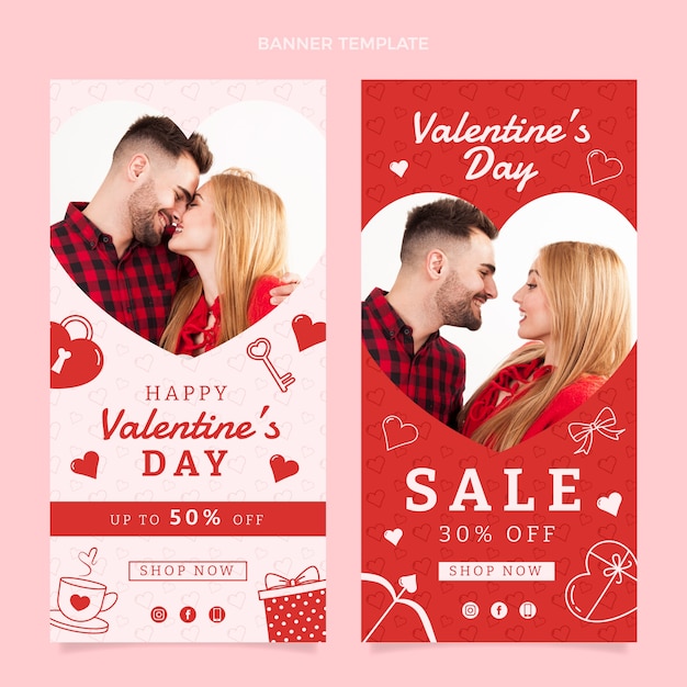 Vector gratuito conjunto de banners verticales planos de san valentín