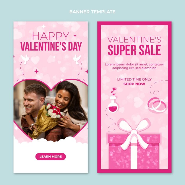 Conjunto de banners verticales planos de san valentín