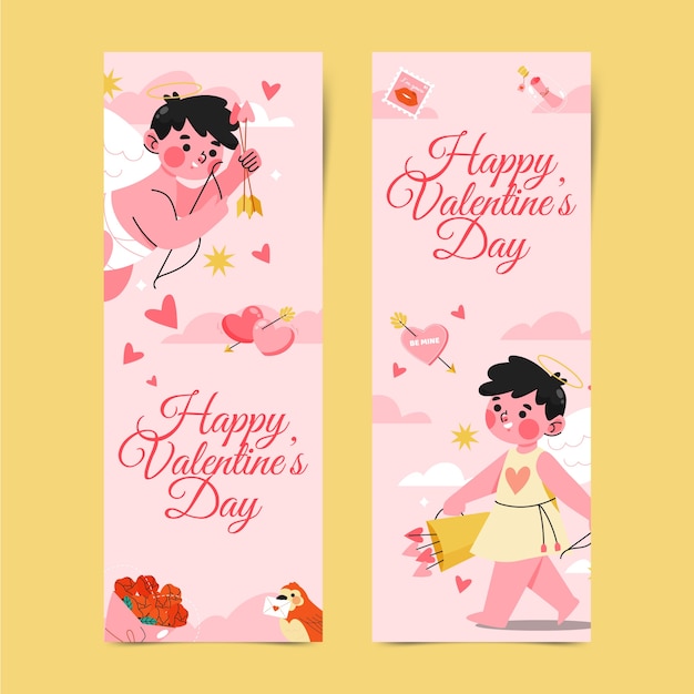 Conjunto de banners verticales planos de san valentín