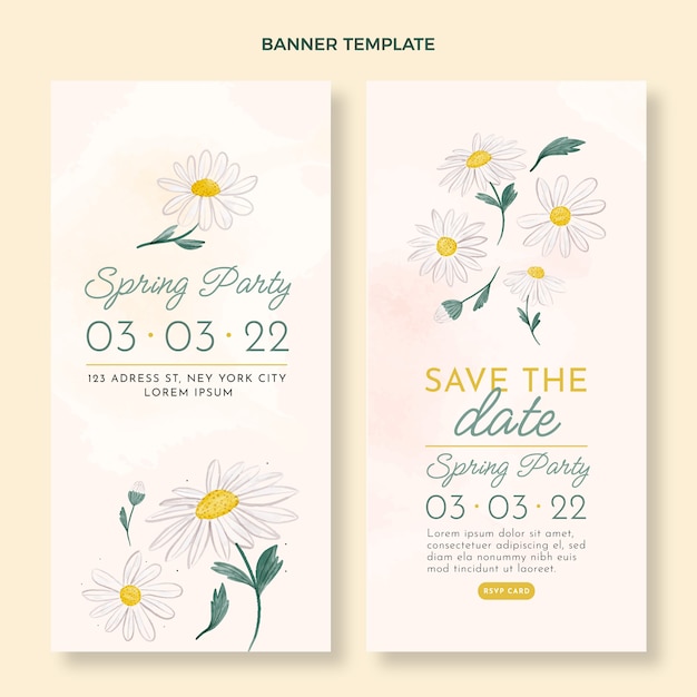 Conjunto de banners verticales de primavera acuarela