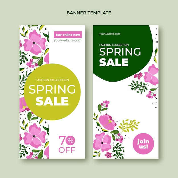 Conjunto de banners verticales de primavera plana