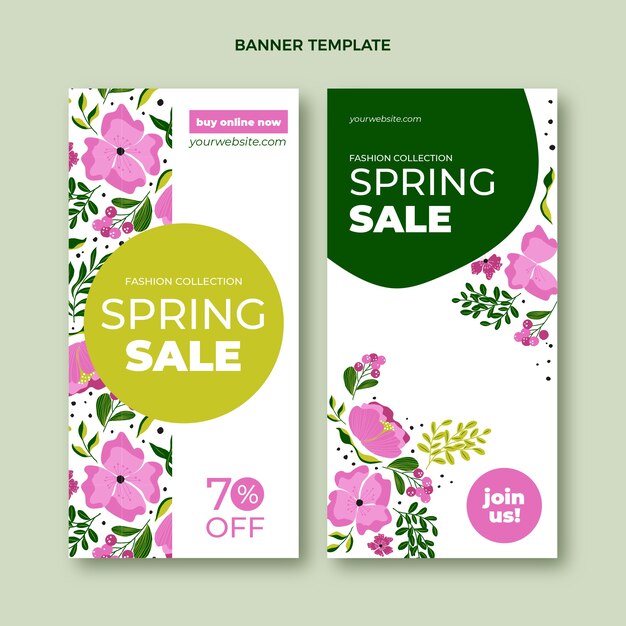 Conjunto de banners verticales de primavera plana