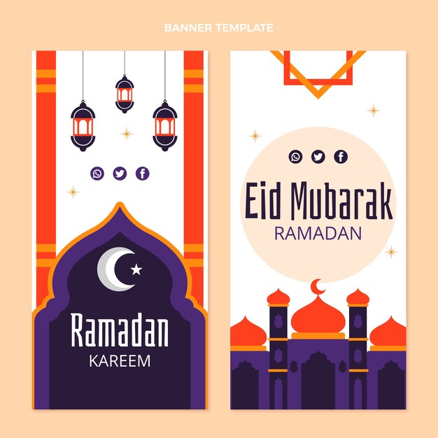 Conjunto de banners verticales de ramadán plano