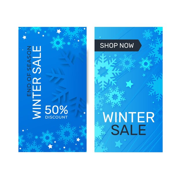 Vector gratuito conjunto de banners verticales de rebajas de invierno plano dibujado a mano