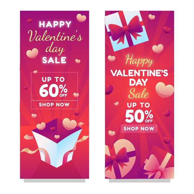 Vector gratuito conjunto de banners verticales de venta de día de san valentín degradado