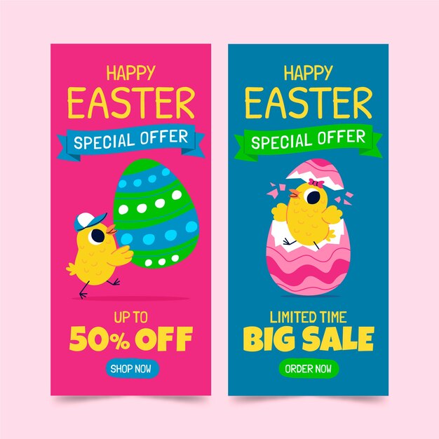 Conjunto de banners verticales de venta plana de pascua