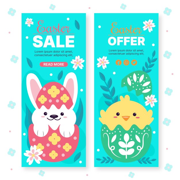 Conjunto de banners verticales de venta plana de pascua