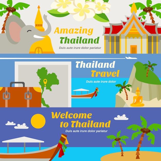 Vector gratuito conjunto de banners de viajes de tailandia