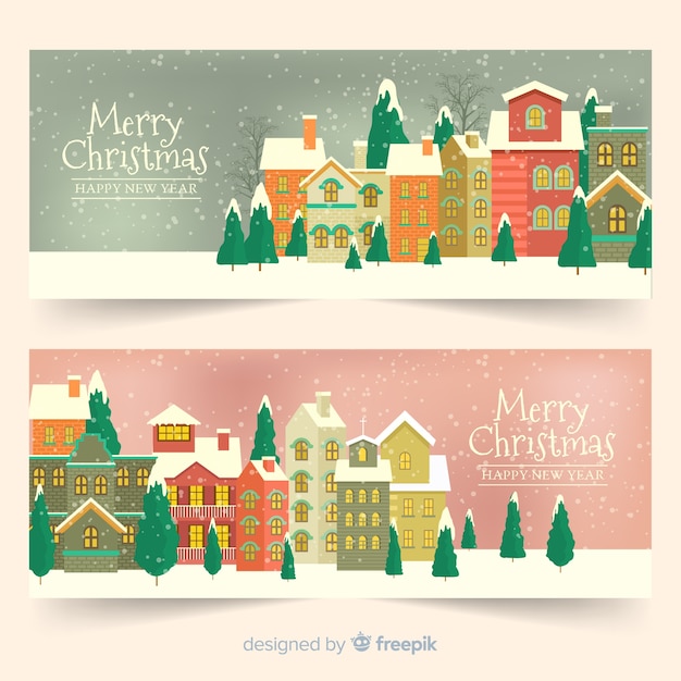 Conjunto de banners vintage ciudad de navidad