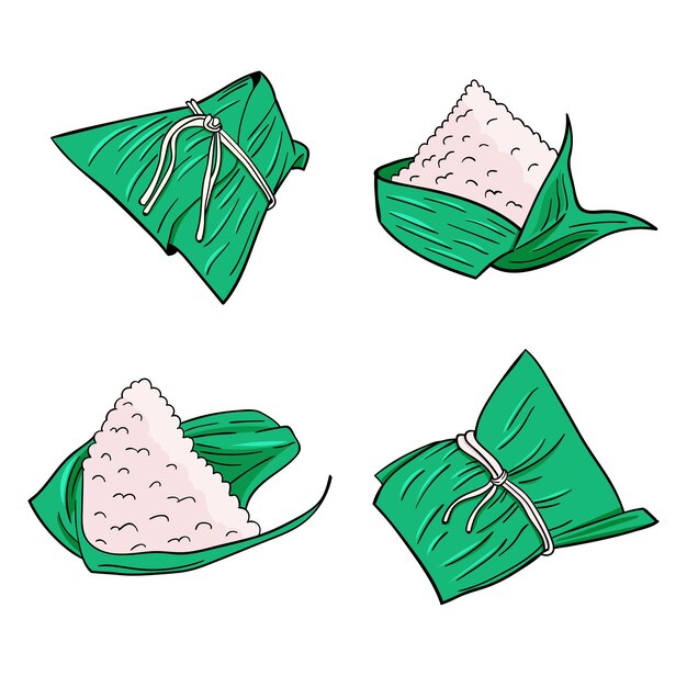 Conjunto de barcos dragón dibujados a mano zongzi