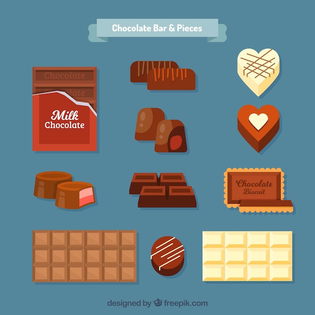 Vector gratuito conjunto de barras y bombones de chocolate