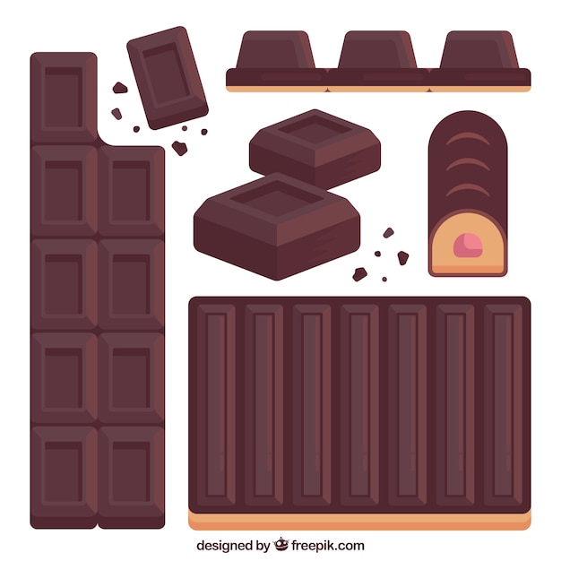 Vector gratuito conjunto de barras y piezas de chocolate negro