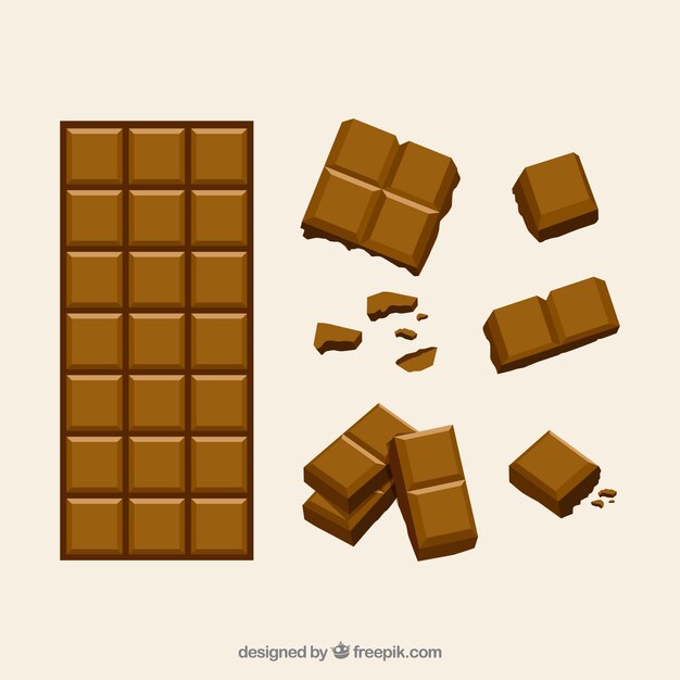 Conjunto de barras y trozos de chocolate