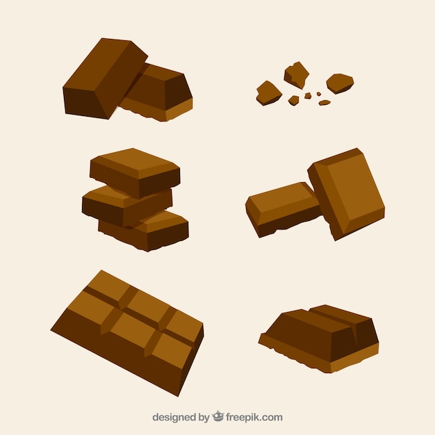 Vector gratuito conjunto de barras y trozos de chocolate