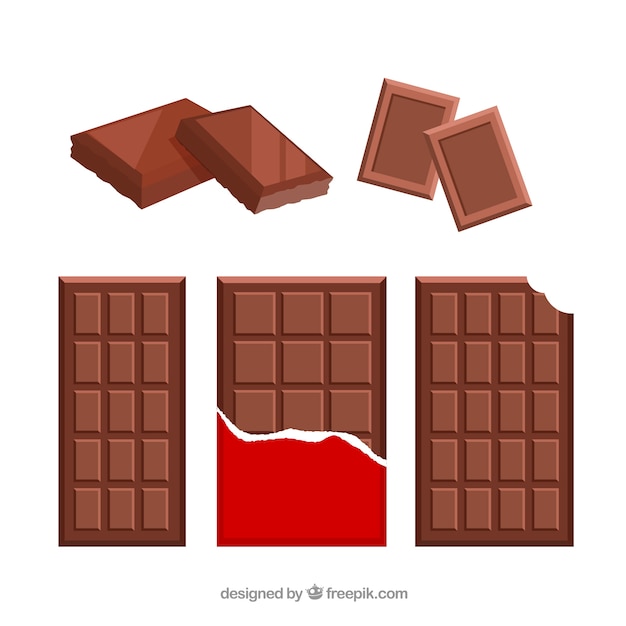 Conjunto de barras y trozos con chocolates diferentes