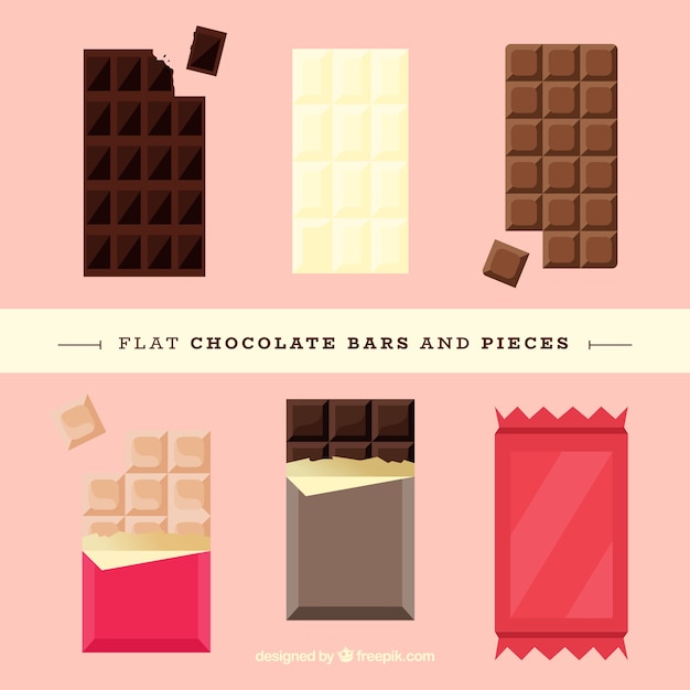Conjunto de barras y trozos con chocolates diferentes
