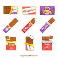 Vector gratuito conjunto de barras y trozos con chocolates diferentes