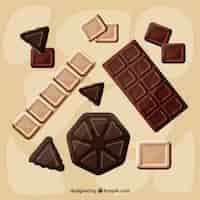 Vector gratuito conjunto de barras y trozos con chocolates diferentes