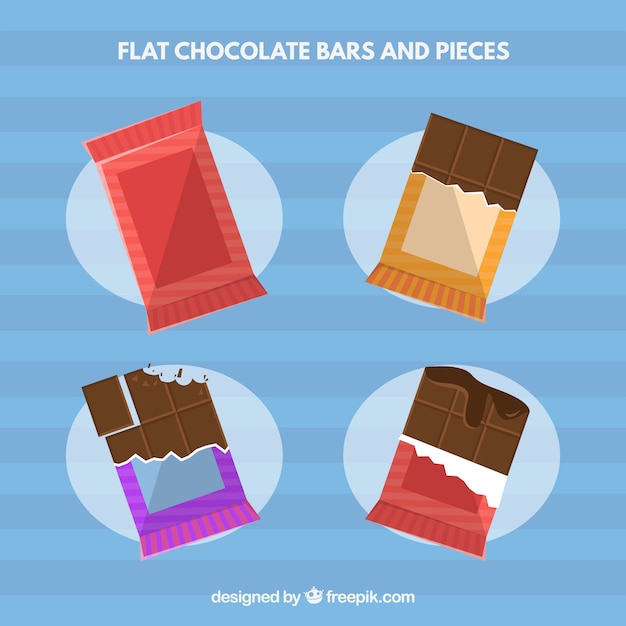 Vector gratuito conjunto de barras y trozos con chocolates diferentes