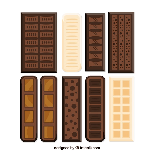 Vector gratuito conjunto de barras y trozos con chocolates diferentes