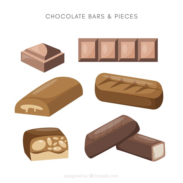 Conjunto de barras y trozos de delicioso chocolate