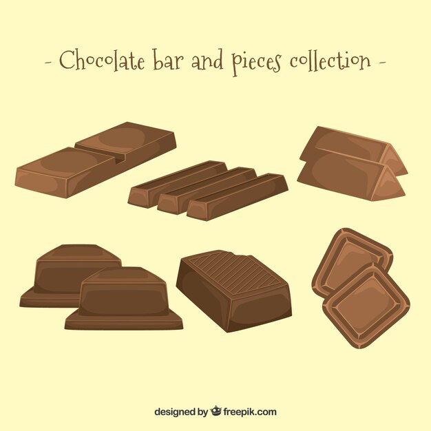 Conjunto de barras y trozos de delicioso chocolate