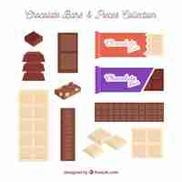 Vector gratuito conjunto de barras y trozos de delicioso chocolate