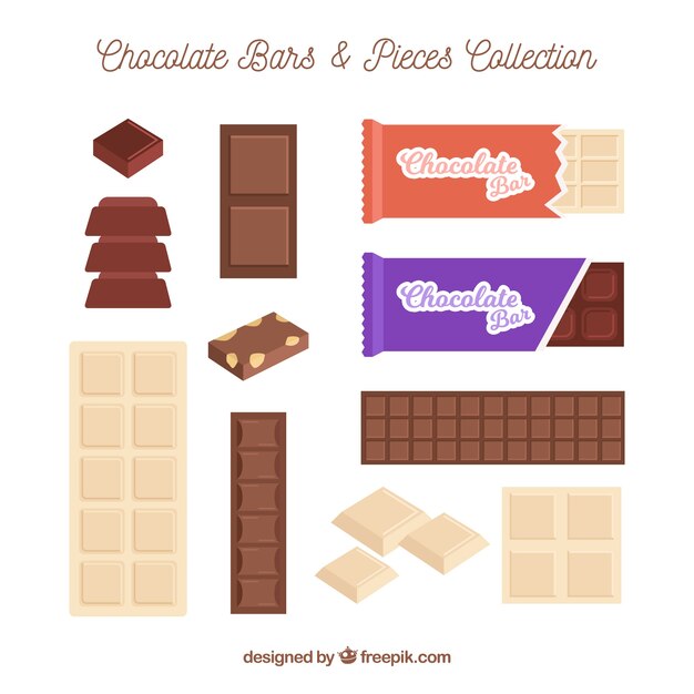 Conjunto de barras y trozos de delicioso chocolate