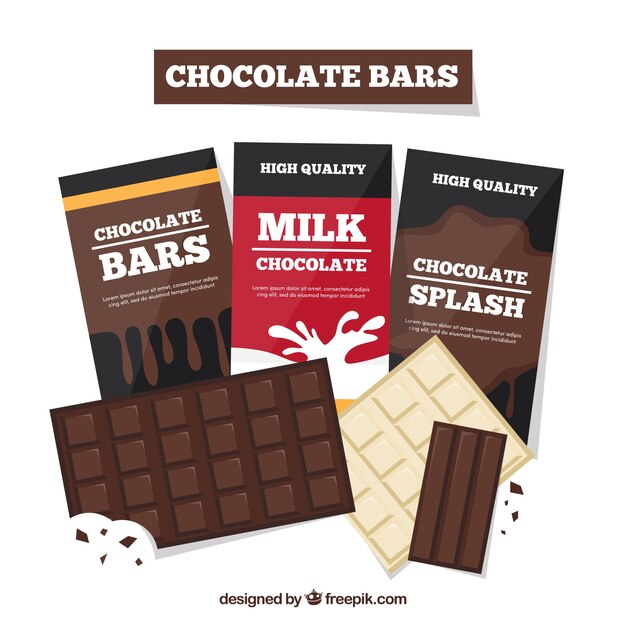 Conjunto de barras y trozos de delicioso chocolate