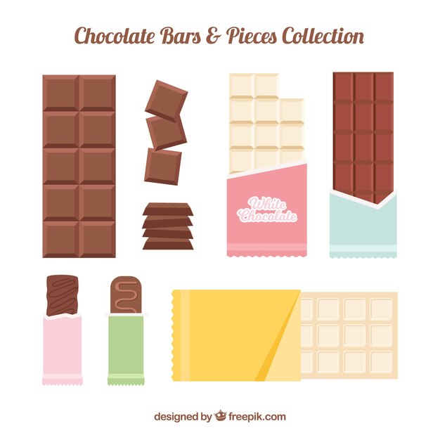 Conjunto de barras y trozos de delicioso chocolate