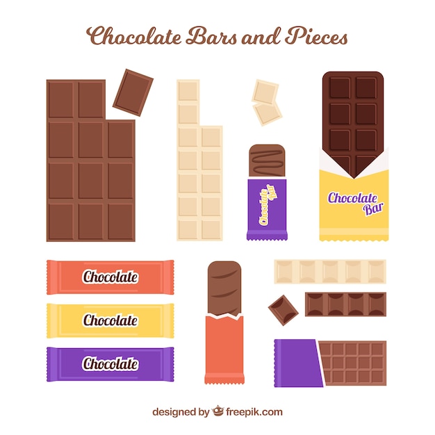 Vector gratuito conjunto de barras y trozos de delicioso chocolate