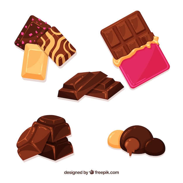 Conjunto de barras y trozos de delicioso chocolate