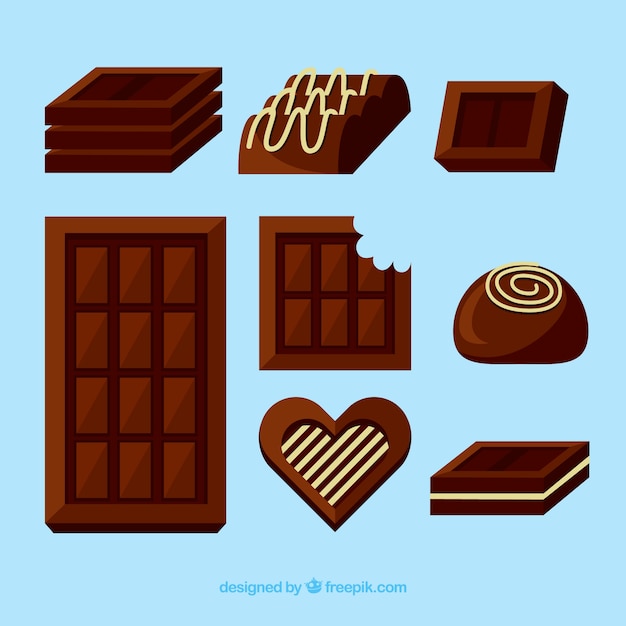 Vector gratuito conjunto de barras y trozos de delicioso chocolate