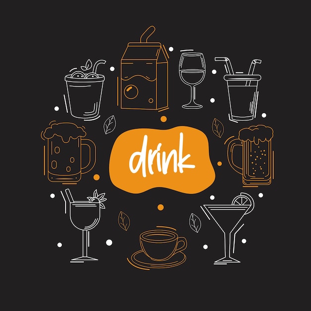 Conjunto de bebidas de dibujos vectoriales