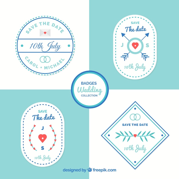 Vector gratuito conjunto blanco y azul de etiquetas de boda